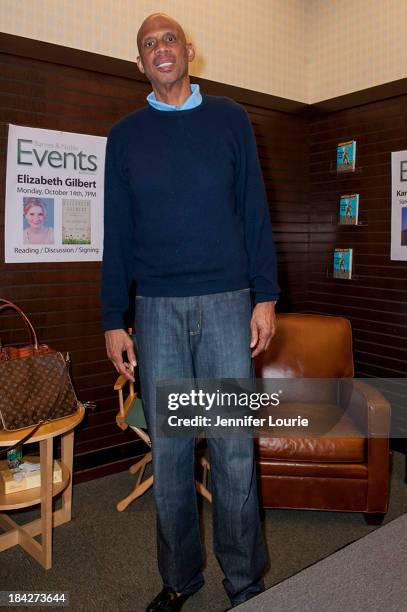 Former NBA Star Kareem Abdul Jabbar signs copies of his new book 'Sasquatch In The Paint' at the Barnes & Noble bookstore at The Grove on October 12,...