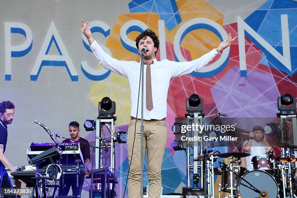 Michael Angelakos performs in concert with Passion Pit during day 2 of the 2nd weekend of the Austin City Limits Music Festival at Zilker Park on...