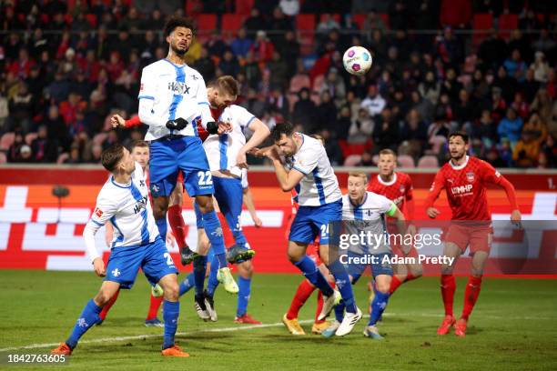 Patrick Mainka of 1.FC Heidenheim scores their team's third goal during the Bundesliga match between 1. FC Heidenheim 1846 and SV Darmstadt 98 at...