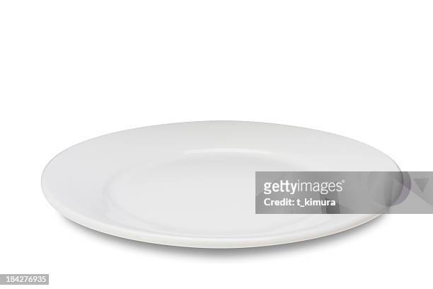 empty plate on white - simplicity object stock pictures, royalty-free photos & images