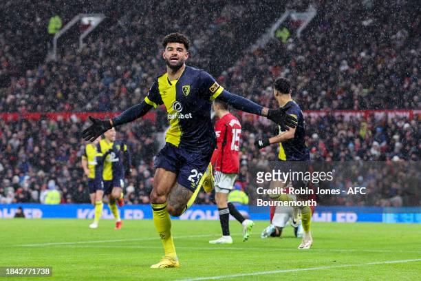 Philip Billing of Bournemouth celebrates after scoring to make it 2-0 during the Premier League match between Manchester United and AFC Bournemouth...
