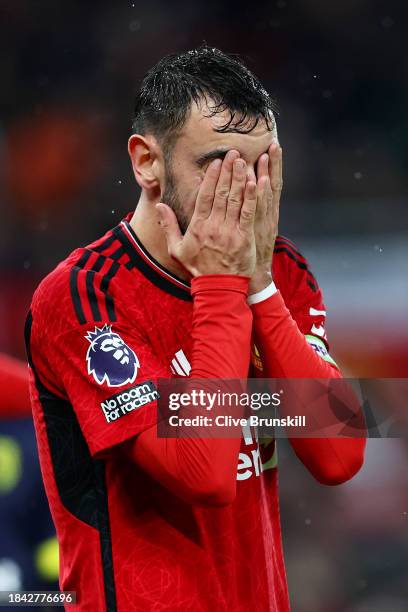 Bruno Fernandes of Manchester United reacts during the Premier League match between Manchester United and AFC Bournemouth at Old Trafford on December...