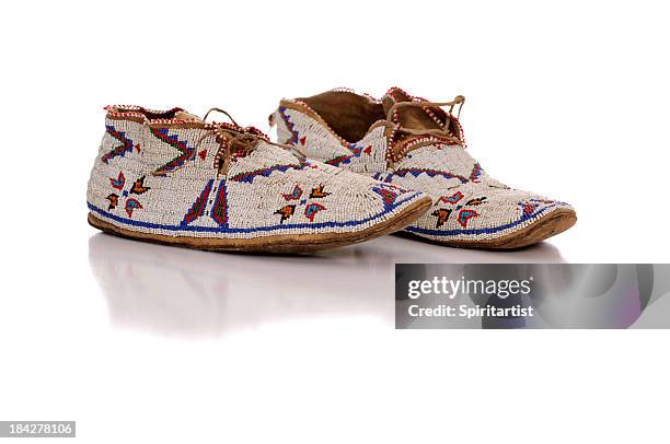 old beaded moccasins - moccasin stock pictures, royalty-free photos & images
