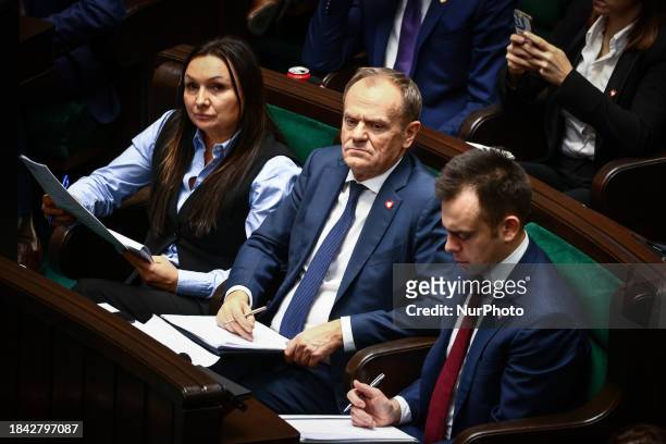 Donald Tusk, the leader of Civic Coalition and newly elected Prime Minister, attends parliament session in Warsaw, Poland on December 12, 2023.