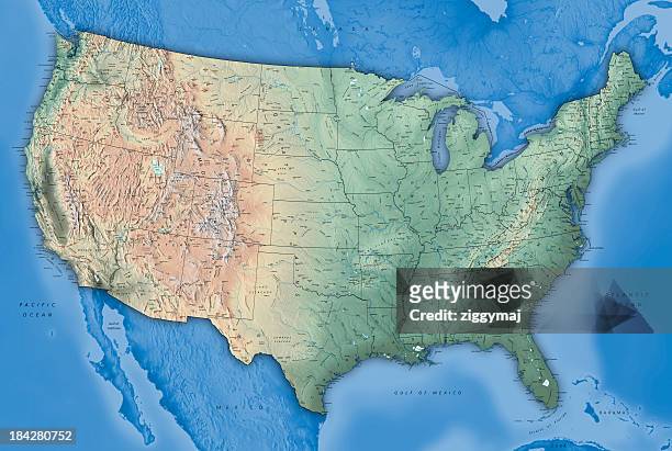 estados unidos mapa - américa del norte fotografías e imágenes de stock