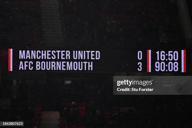 Detailed view of the scoreboard reading 'Manchester United 0-3 AFC Bournemouth'during the Premier League match between Manchester United and AFC...