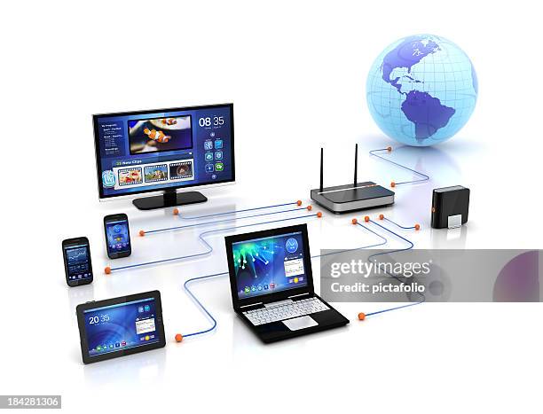 home solution & wifi devices network - modem stockfoto's en -beelden