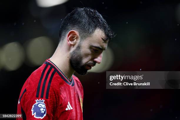 Bruno Fernandes of Manchester United looks dejected following the Premier League match between Manchester United and AFC Bournemouth at Old Trafford...