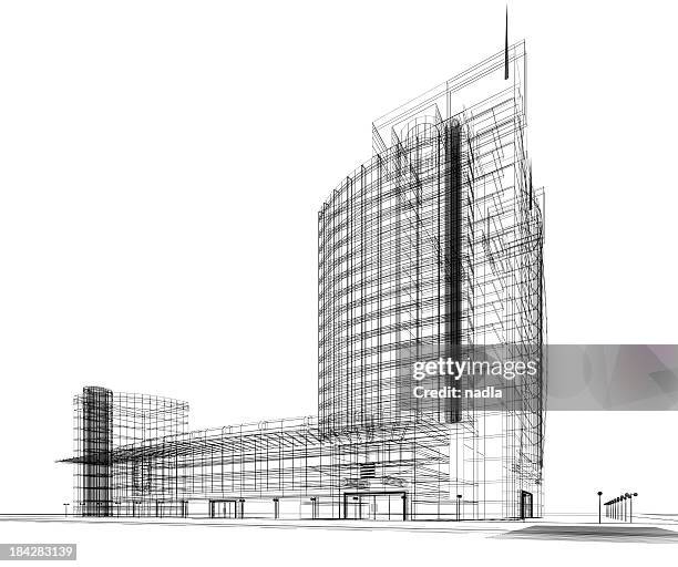 3 d arquitectura abstracto - modelo de estructura de alambre fotografías e imágenes de stock