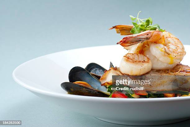 broiled seafood - gourmet stock pictures, royalty-free photos & images