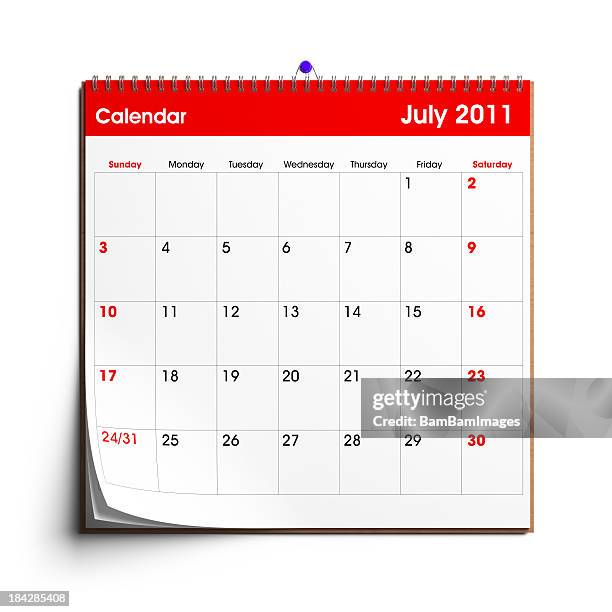 wall calendar: july 2011 - calendar isolated stockfoto's en -beelden