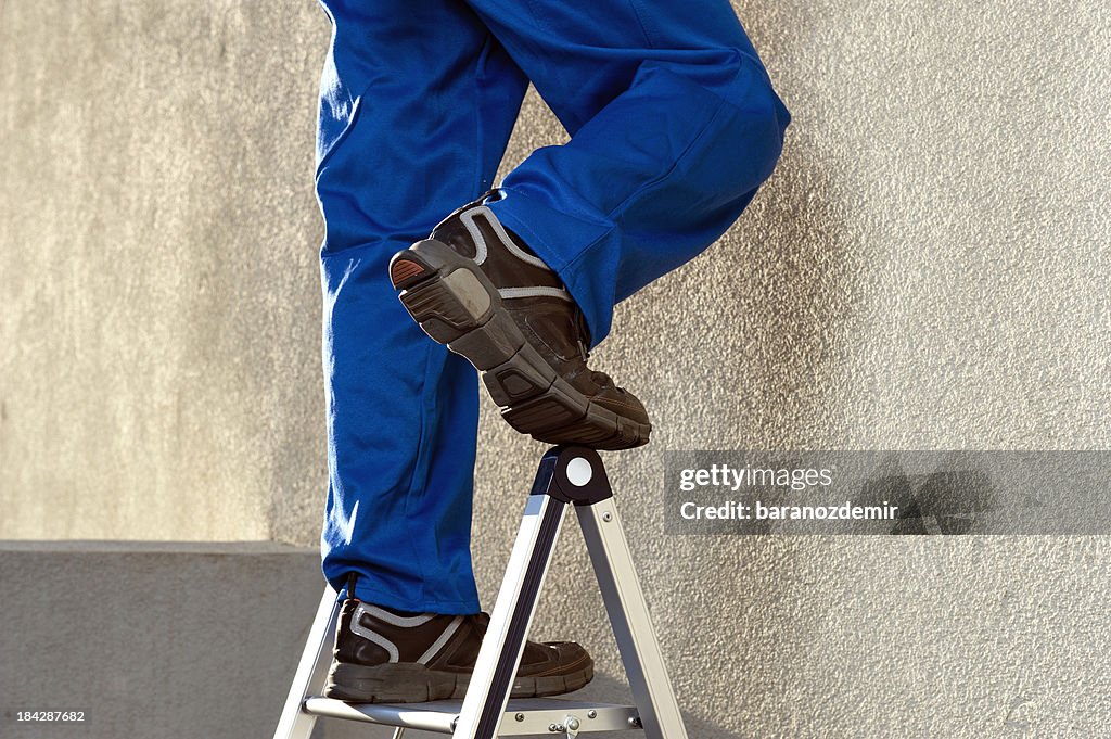 Construction Worker on Ladder