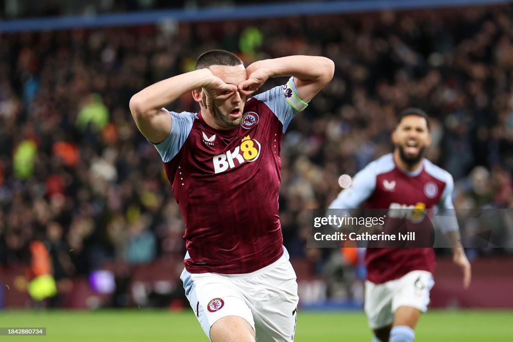 John McGinn of Aston Villa celebrates scoring their team's first goal ...
