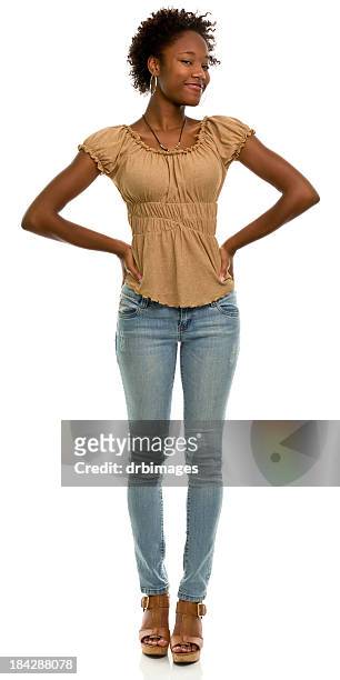 female portrait - girl in black jeans stockfoto's en -beelden