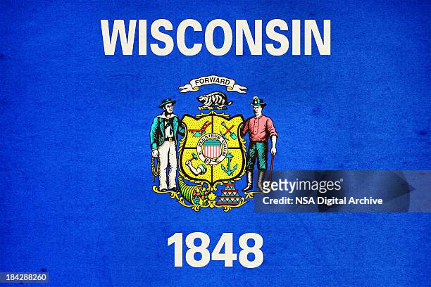 wisconsin flag close-up (high resolution image) - wisconsin flag stock pictures, royalty-free photos & images
