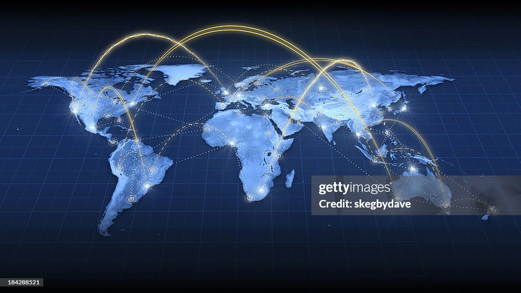 Blue earth map with connections across it