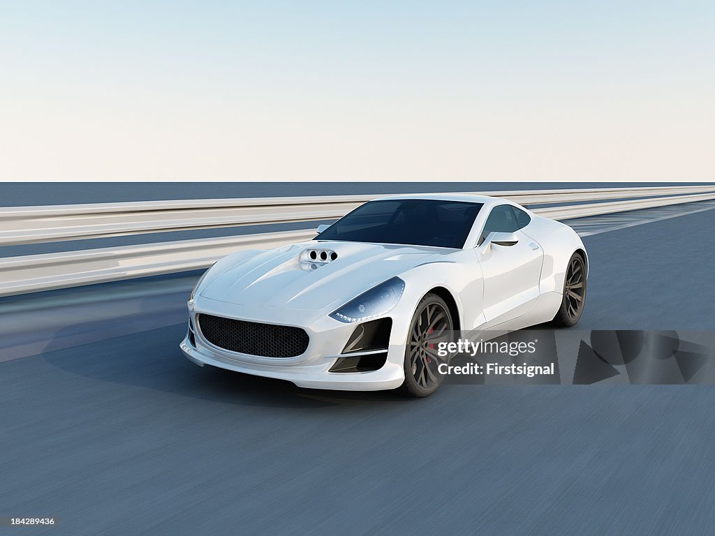 White super car on the racing track