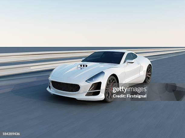 white super car on the racing track - luxury cars stock pictures, royalty-free photos & images