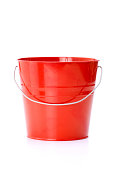 Red metal bucket with aluminum