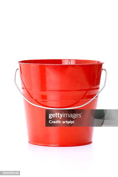 red metal bucket with aluminum - watering can stock pictures, royalty-free photos & images