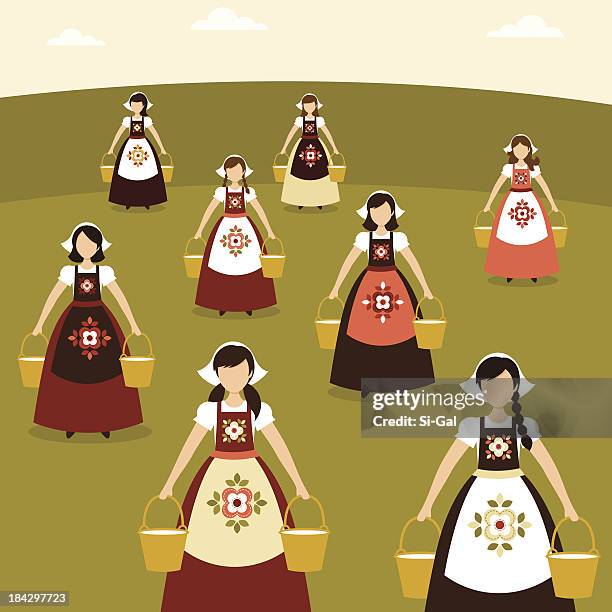 ilustrações de stock, clip art, desenhos animados e ícones de oito maids a ordenhar - milking