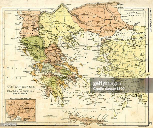 antique map of ancient greece - ancient greece stock illustrations