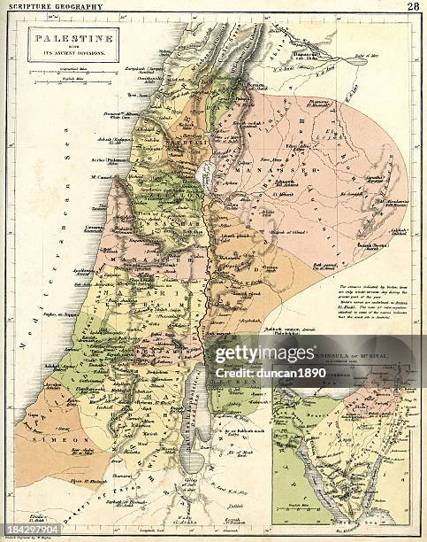 antique map of palestine - lebanese stock illustrations