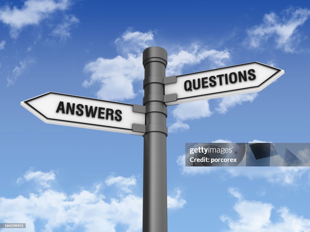 Directional Sign with Questions and Answers