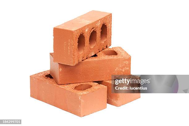 four red bricks isolated on white - baksteen stockfoto's en -beelden