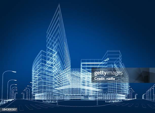 3d architecture abstract - wireframe stockfoto's en -beelden