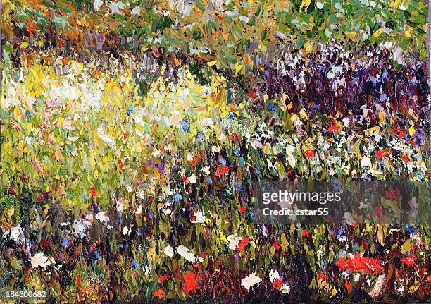 original impressionist art oil painting of meadow with flowers - impressionism 幅插畫檔、美工圖案、卡通及圖標