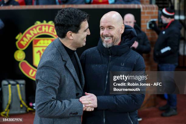 Head Coaches Andoni Iraola of Bournemouth and Erik ten Hag of Manchester United shake hands during the Premier League match between Manchester United...