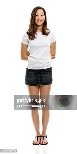 happy young woman standing portrait - skirt isolated stock pictures, royalty-free photos & images