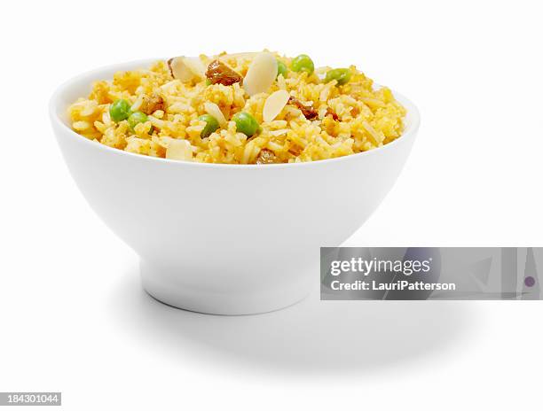 east indian vegetable biryani - bowl of rice stockfoto's en -beelden