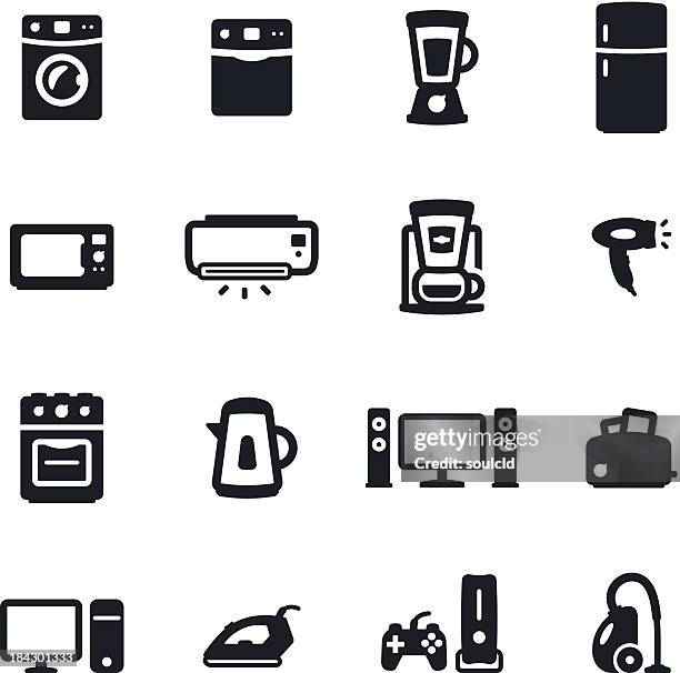 ilustrações, clipart, desenhos animados e ícones de home appliances ícones - máquina de lavar roupa