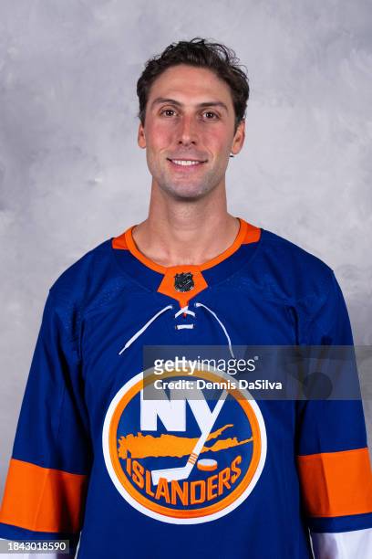 Robert Bortuzzo of the New York Islanders poses for his official headshot for the 2023-2024 season at Northwell Health Ice Center at Eisenhower Park...