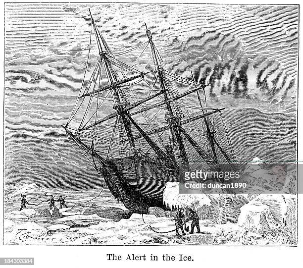 hms alert in the ice - stuck in the past stock illustrations
