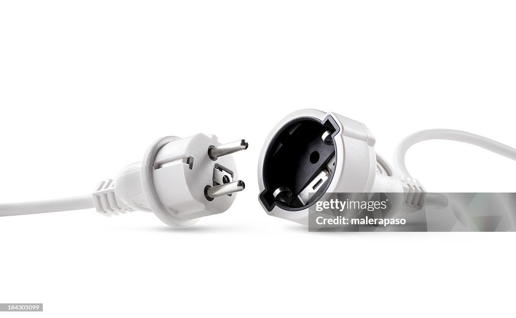 Electric power cable with plug and socket unplugged