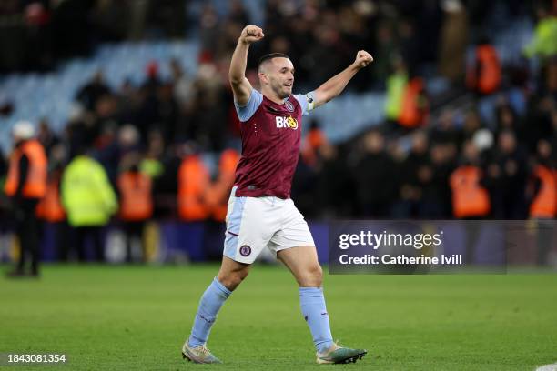 John McGinn of Aston Villa celebrates following the team's victory during the Premier League match between Aston Villa and Arsenal FC at Villa Park...