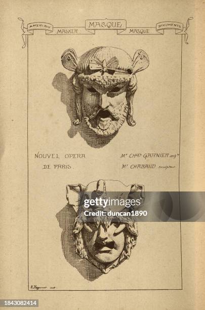 architectural decor mask, history of architecture, decoration and design, art, french, victorian, 19th century - decor stock illustrations