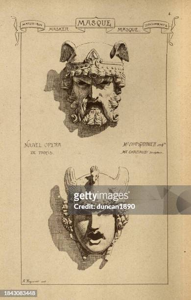 architectural decor mask, open mouth face, history of architecture, decoration and design, art, french, victorian, 19th century. - decor stock illustrations