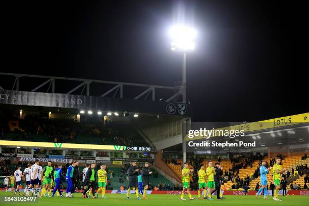 Players of Norwich City applaud their fans following the Sky Bet Championship match between Norwich City and Preston North End at Carrow Road on...