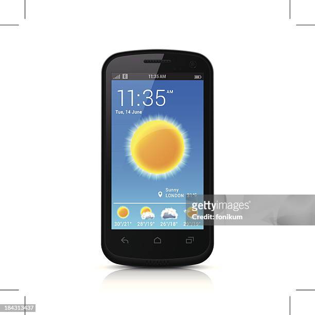 smartphone with weather app - weather app stock illustrations