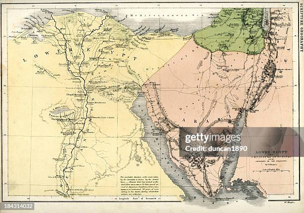 antique map of lower egypt - ancient-egyptian-culture stock illustrations