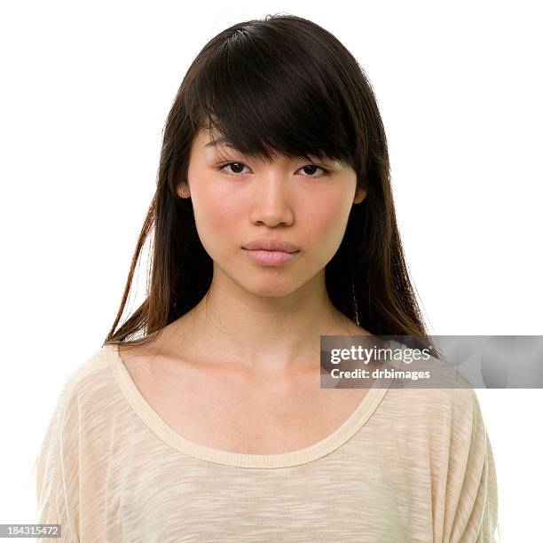 serious young woman mug shot portrait - girl mugshots stock pictures, royalty-free photos & images