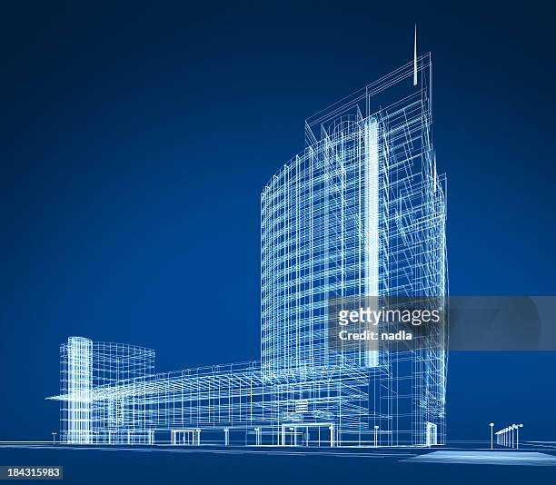 3d architecture abstract - 3d wireframe stock pictures, royalty-free photos & images