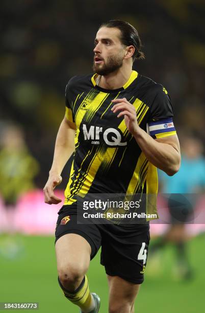 Wesley Hoedt of Watford in action during the Sky Bet Championship match between Watford and Southampton FC at Vicarage Road on December 09, 2023 in...