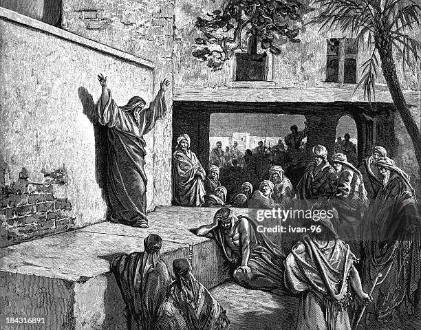 micah exhorts the israelites - prophet stock illustrations