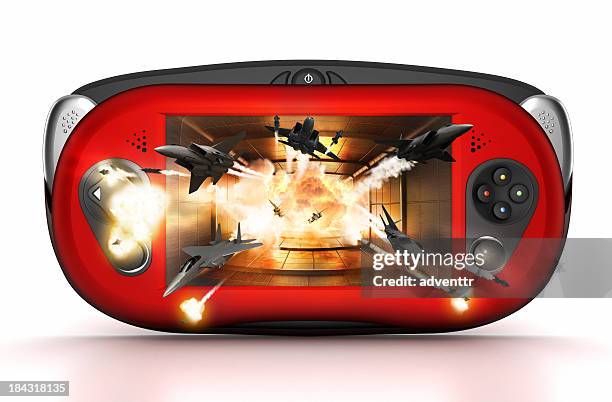 3d handheld game console - gaming industry stock pictures, royalty-free photos & images