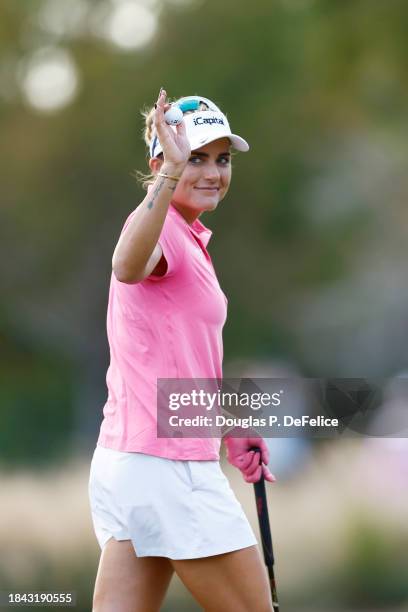 Lexi Thompson of the United States celebrates her hole in one on the 16th green during the second round of the Grant Thornton Invitational at Tiburon...